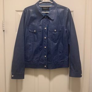 Lafayette 148 blue leather jacket
